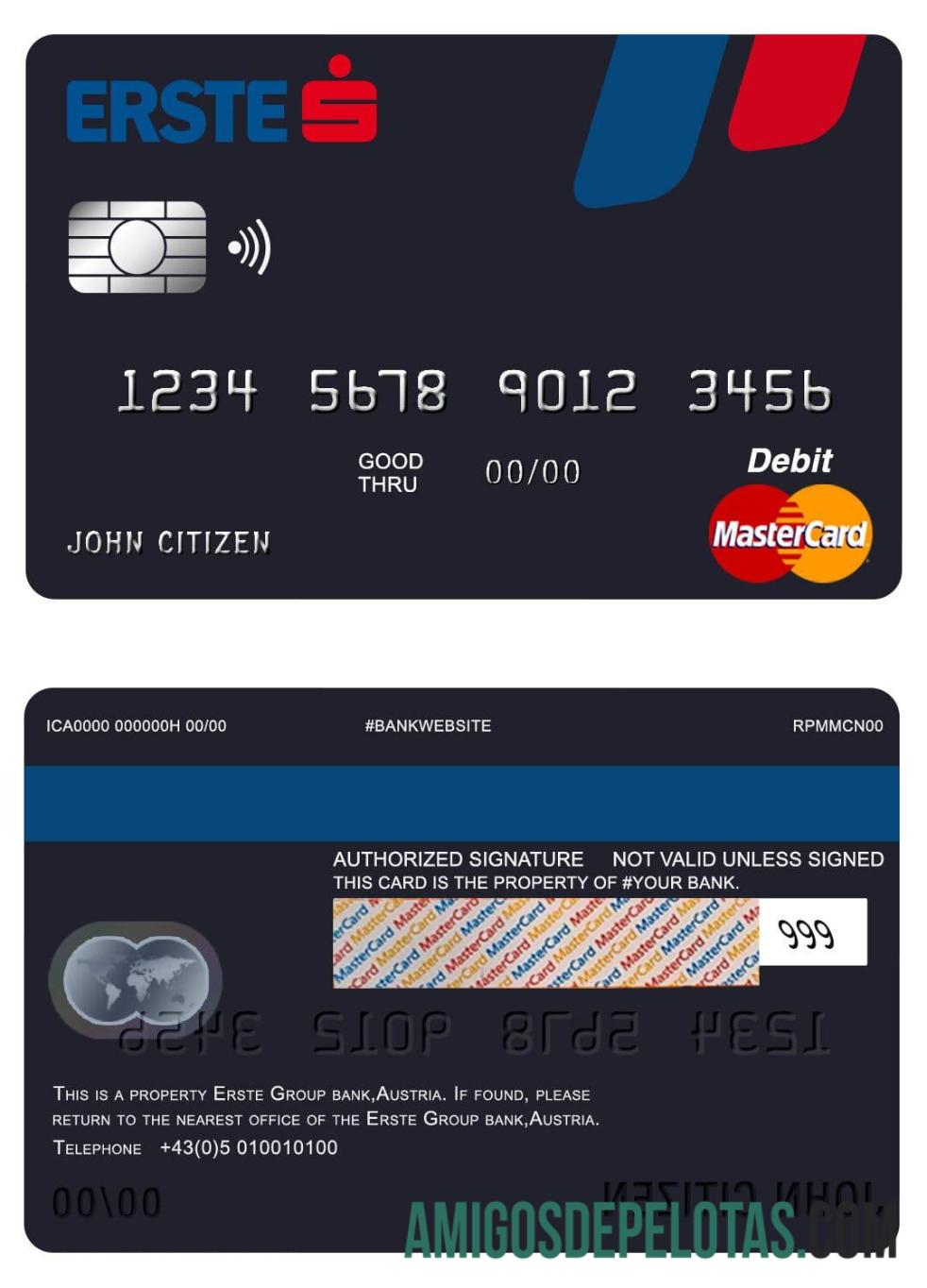 Áustria Erste Group Bank Mastercard amostra